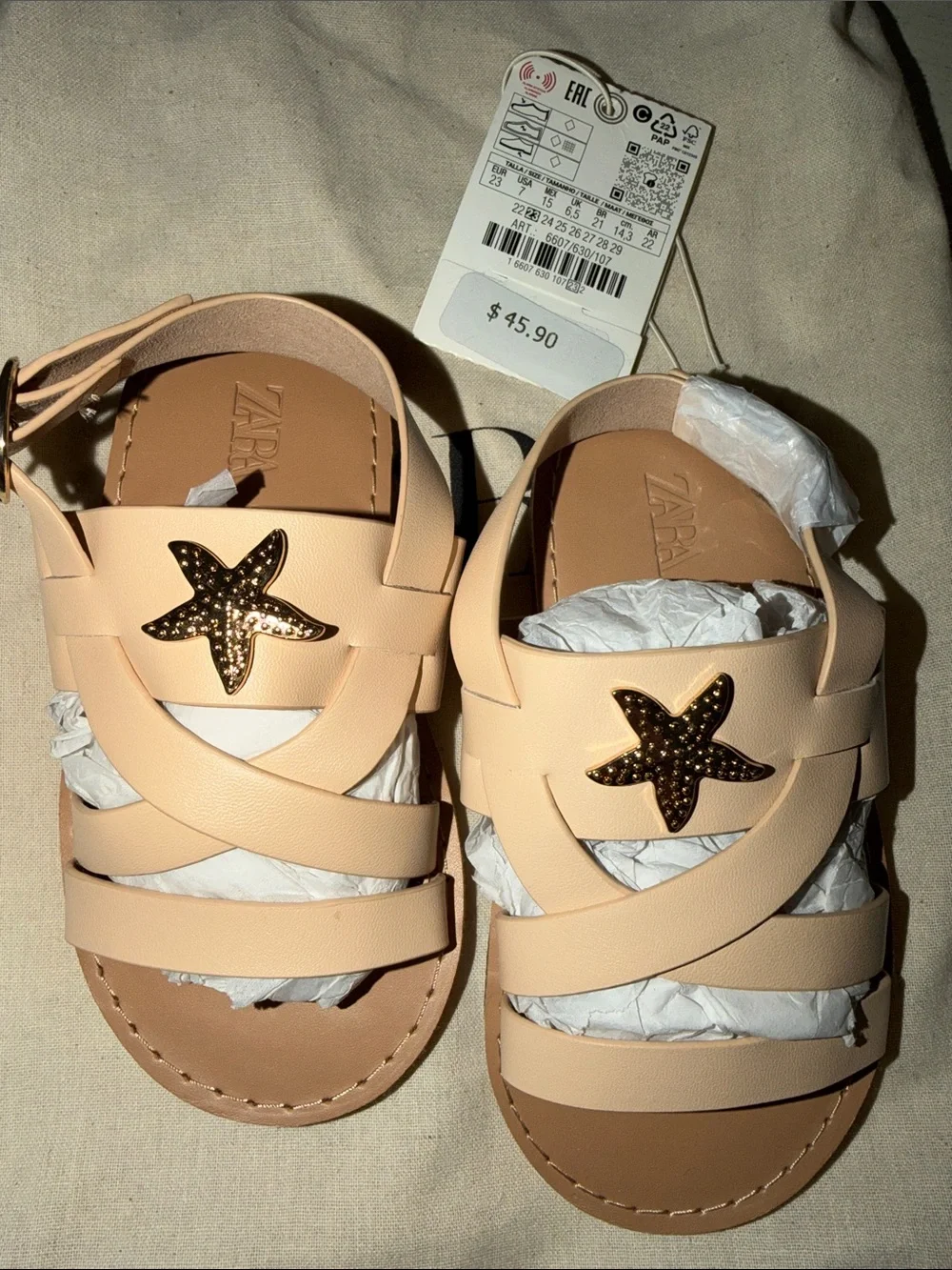 Zara Kids Pink Starfish Strap Sandals